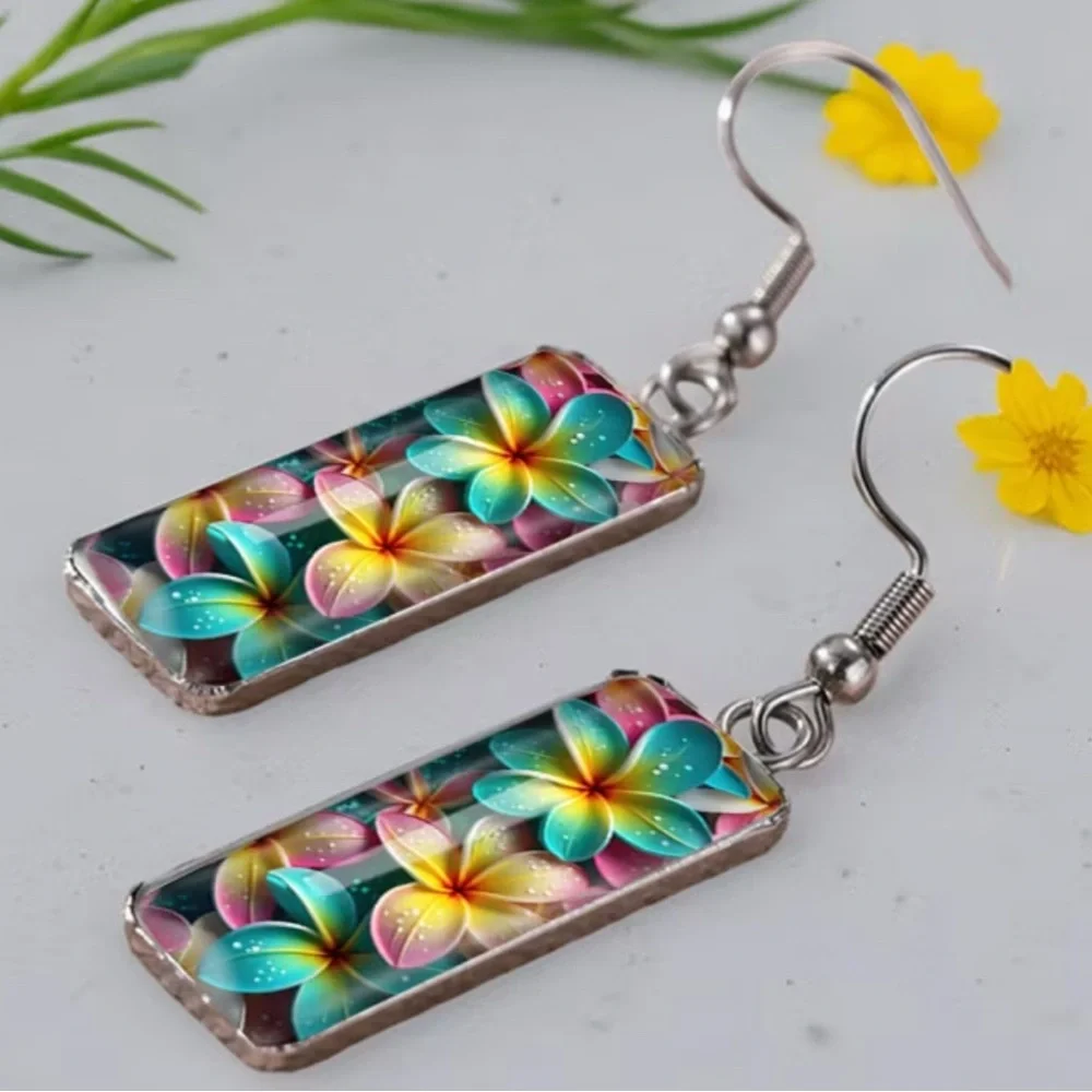 Colorful Floral Rectangular Drop Earrings - Multicolor_4